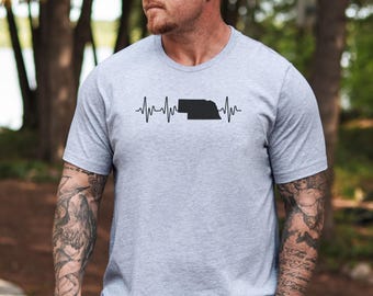 Nebraska Heartbeat T-Shirt, State Pride Tee, Nebraska Lover Gift, Home State Shirt, Nebraska Map, Nebraska Gift Idea
