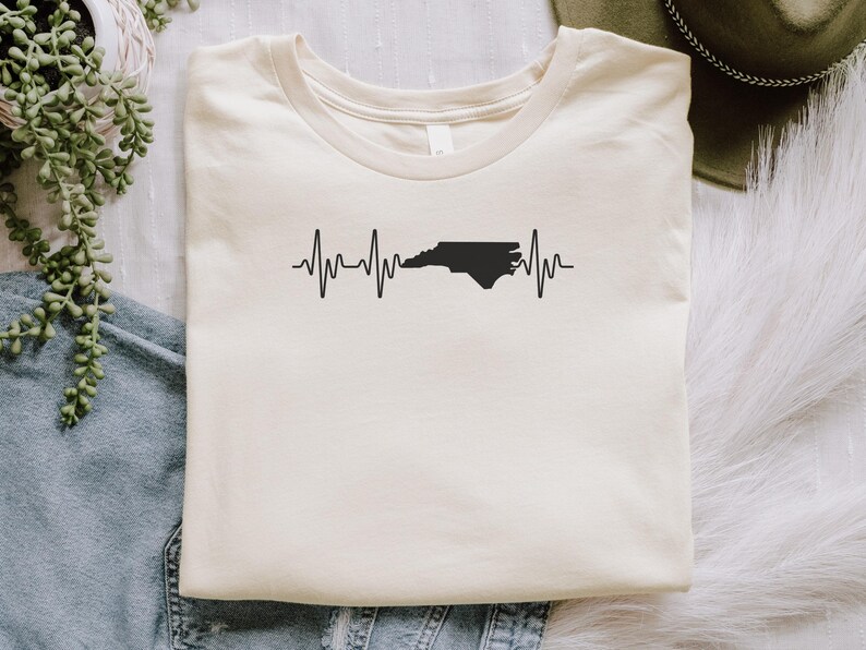 North Carolina Heartbeat T-Shirt, State Pride Shirt, Southern State Tee, Heartbeat Graphic Tee, Cute State Outline Shirt