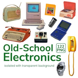 Vintage Gadget Clipart Set: 122 PNG Illustrations, Retro Collage Creator (Digital Files)