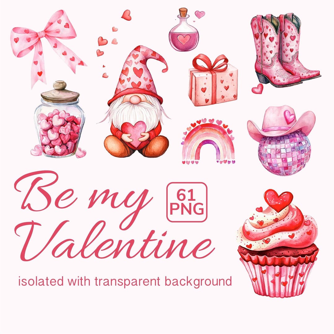 Watercolor Valentine Clipart Bundle: 61 Romantic Pngs (digital Download ...