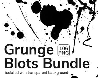 Ink Blots & Grunge Splatters: High-Resolution PNG Overlay Set (Digital Download)
