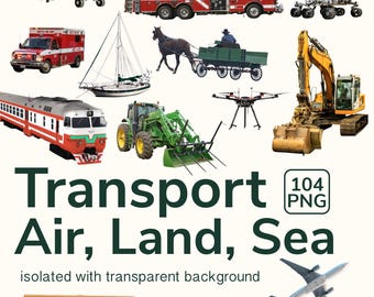 Transportation Clipart Bundle | 104 PNG Images for Kids (Digital Download)