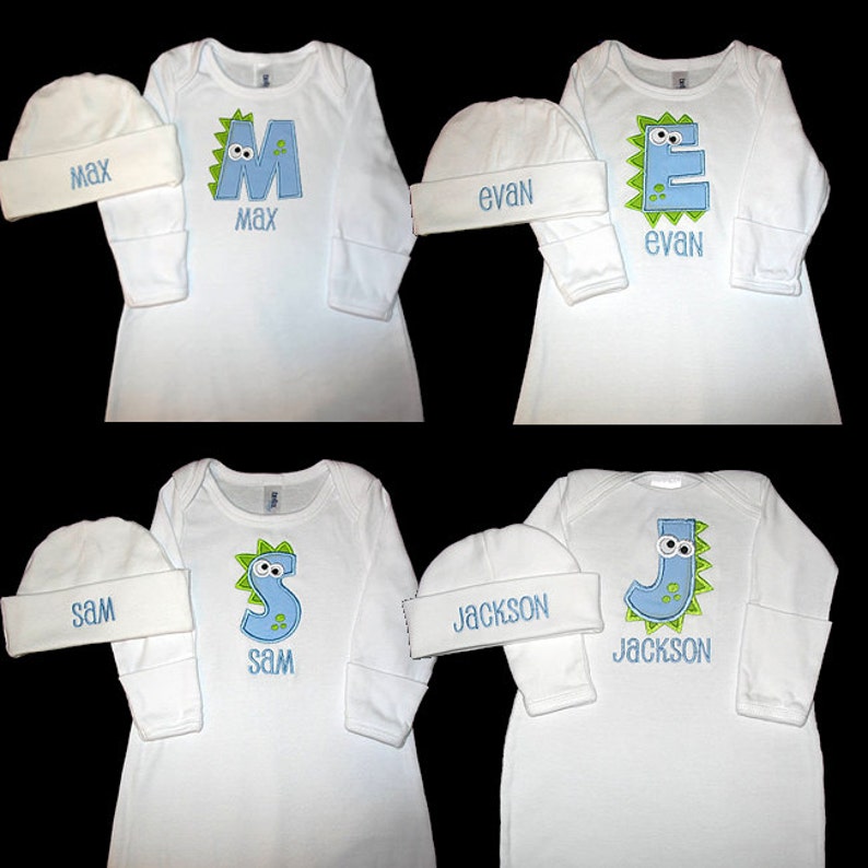Lt Blue and Lime Green Custom Personalized Applique DINOSAUR ALPHABET and NAME Bodysuit or Shirt
