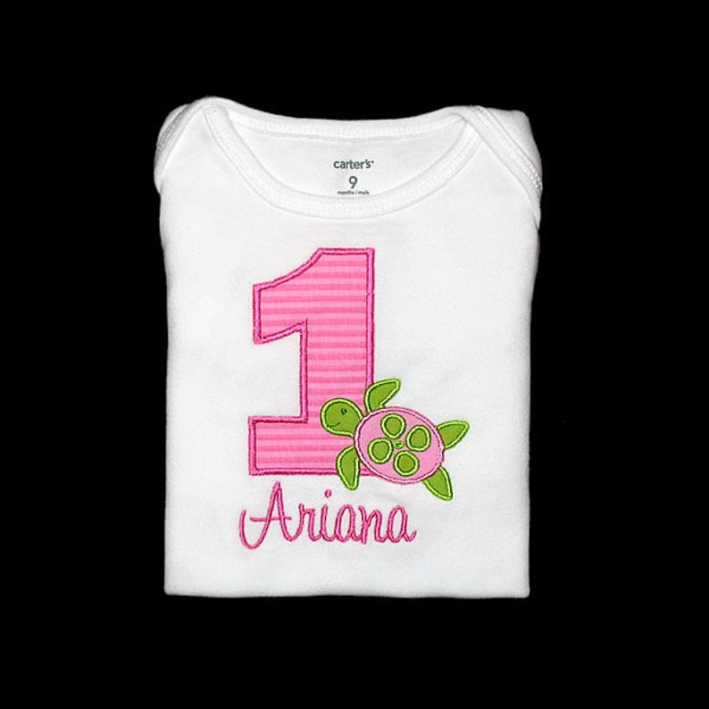 Pink Seersucker Stripe 1st 2nd 3rd 4th 5th Personalized Applique Birthday Number with SEA TURTLE and NAME Shirt or Bodysuit Lime Green