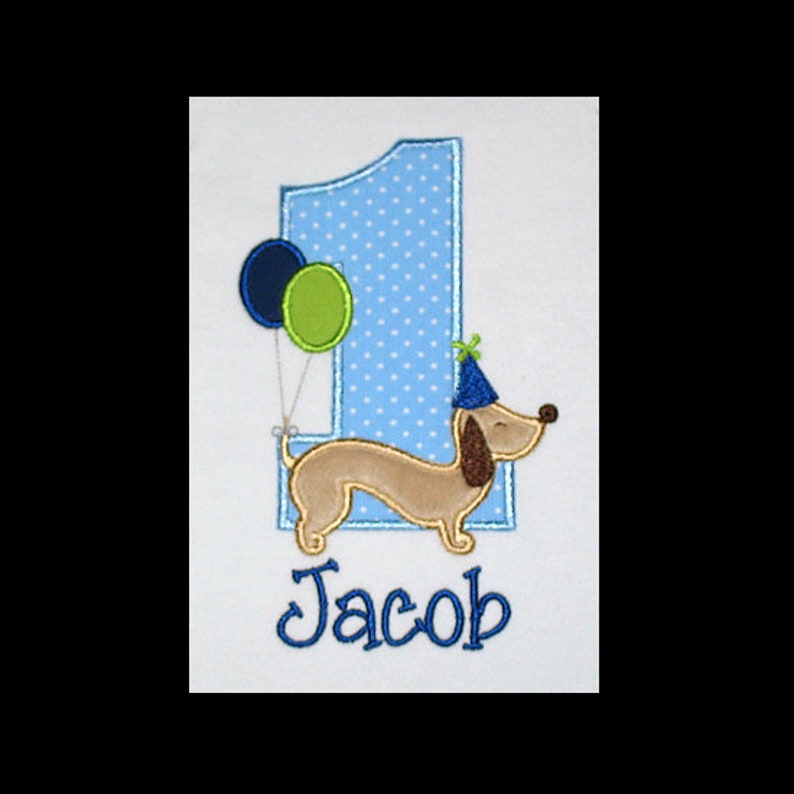 Lavender Lime 1st 2nd Balloons and NAME Shirt or Bodysuit Personalized Applique Birthday Furry Minky PUPPY DOG with Hat Pink Polka Dots