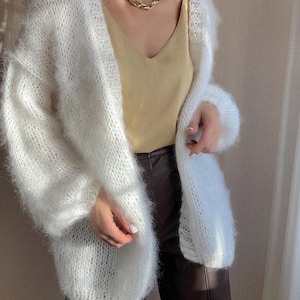 Hand-Knitted Mohair Cardigan: White & Cream Wedding Jacket