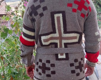 Hand-Knit Wool Western Cardigan: Ralph Lauren Inspired Cowichan Sweater