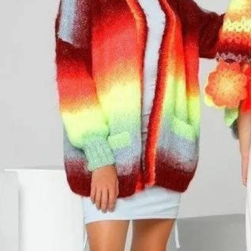 Neon Colorblock Front Button Cardigan