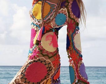 Boho Crochet Maxi Dress | Granny Square Cotton Festival Outfit