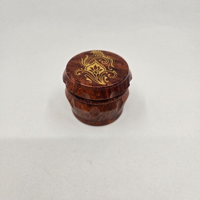 Small 4 Part Herb Grinder With Kief Catcher. Hand Painted Henna Designs