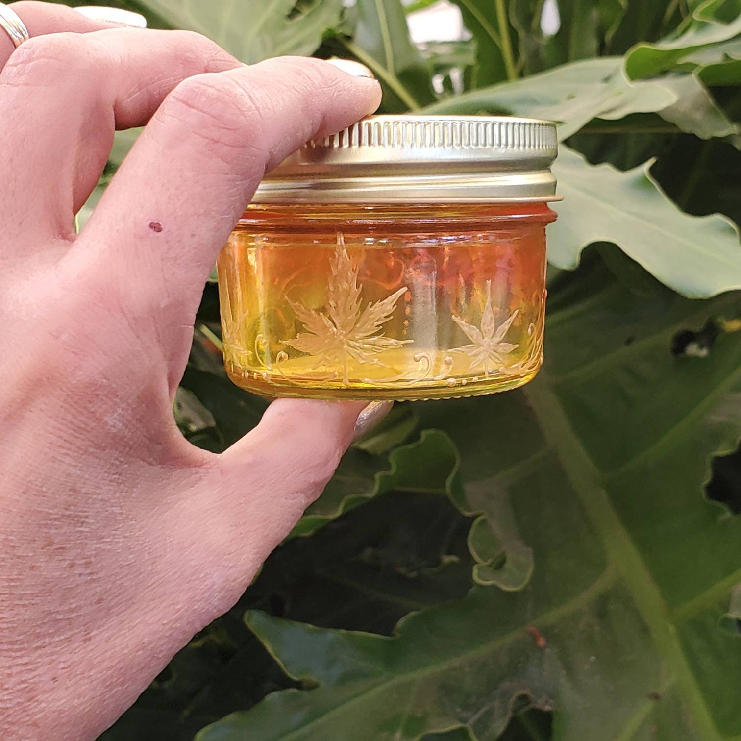 Buy Hand Stained Hand Painted Glass Nug Jar Wide Mouth Orange Fading to