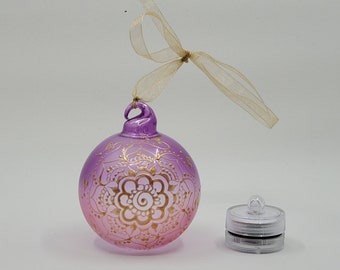 Hand painted and stained ornament/mini lantern in purple and pink