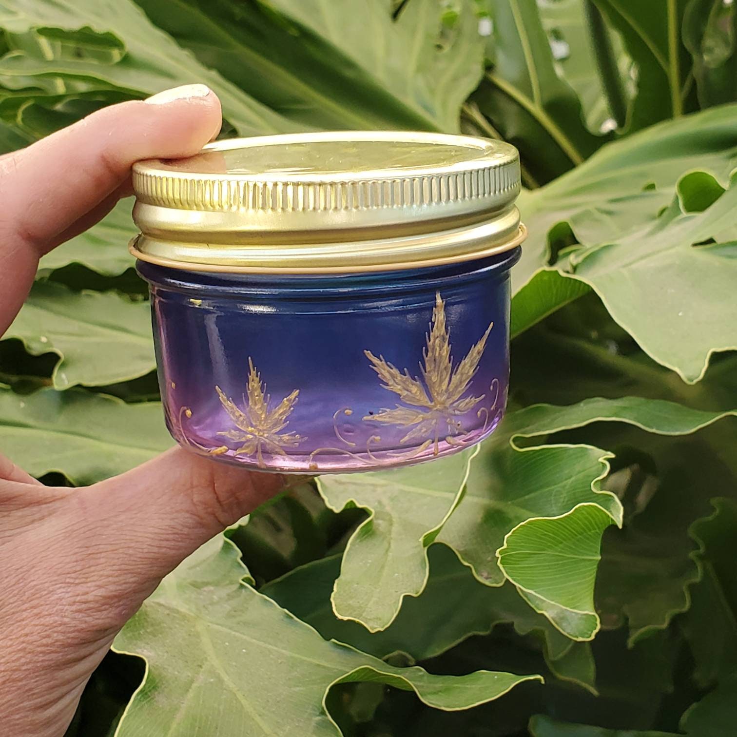 Hand Stained Hand Painted Glass Nug Jar Wide Mouth Purple Etsy