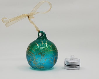 Hand painted and stained ornament/mini lantern in green and blue