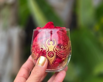 Hand Painted Goddess symbol with moon cycles- Candle holder for your Altar or Shrine with intricate gold henna inspired designs