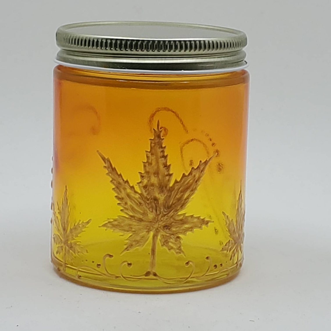 Buy Hand Stained Hand Painted Glass Nug Jar Orange Fading to Yellow