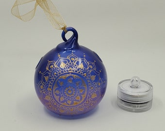 Hand painted and stained ornament/mini lantern in purple and blue