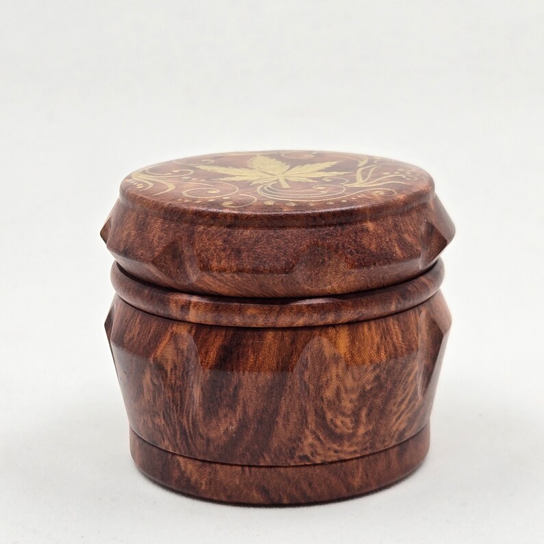 Small 4 Part Herb Grinder With Kief Catcher. Hand Painted Weed Leaf on