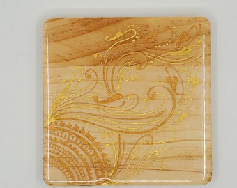 Hand painted wood coasters sealed with resin