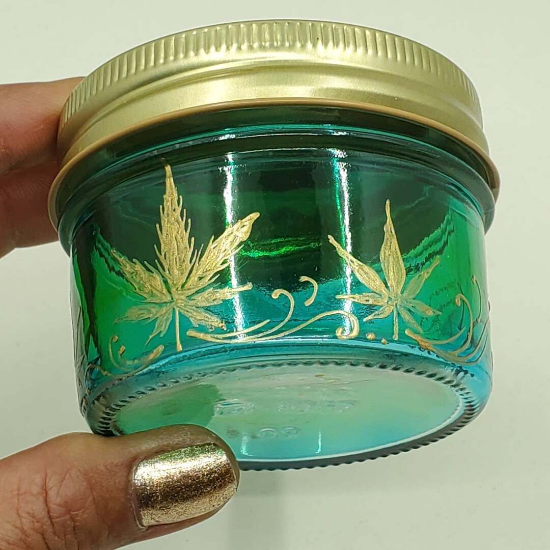 Hand Stained Hand Painted Glass Nug Jar Wide Mouth Green Etsy