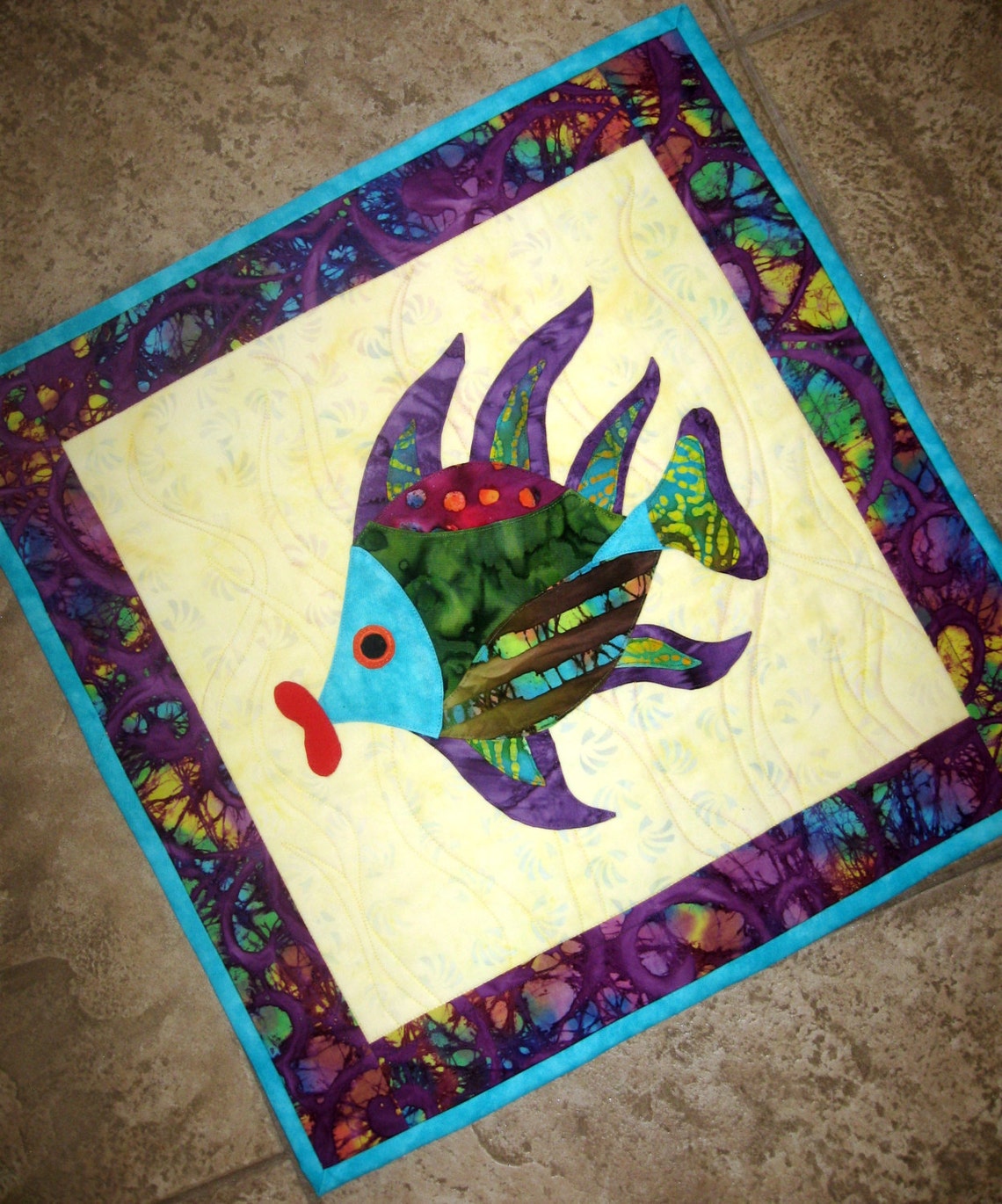 Wall Hanging Fish Quilt Art Applique Fish Hot Lips Batik