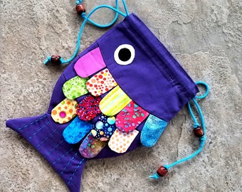 Girls Purse Fish Purse Frilly Fish Purple Hot Pink Blue  Colored Scales Novelty Shoulder Bag