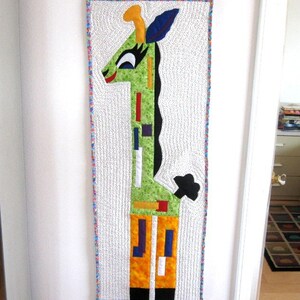 Wall Art Quilt Giraffe Wall Hanging Art Quilt Childrens Room Baby Decor Nursery Red Green Blue Handmade image 2