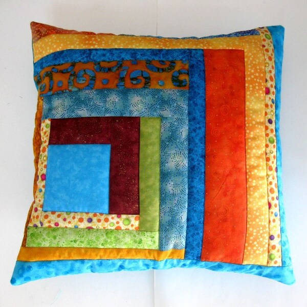 Pillow Cover Throw Pillow Quilted Sham Razzle Dazzle Batik Series Cotton Squared Orange, Aqua, Multi Dots