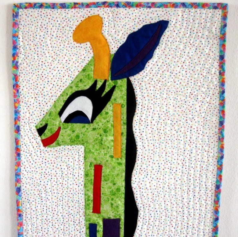 Wall Art Quilt Giraffe Wall Hanging Art Quilt Childrens Room Baby Decor Nursery Red Green Blue Handmade image 3