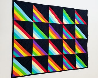 Prism Shadow Box Sunshine and Shadow Wall Art Quilt Fiber Art Primary Colors Red Orange Yellow Blue