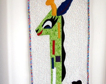 Giraffe Wall Art Quilt, Handmade Nursery Decor Baby  Childrens Room Decor  (44.75x16.5 in)