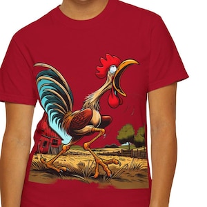Funny Rooster T-shirt, Cartoonish Farm Rooster Tee, Unisex Tee, Crowing Rooster Shirt, Animal Lover Gift, Chicken Shirt, Farm Life Apparel