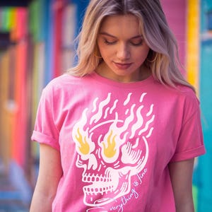 A copy of Skull Comfort Colors unisex Tee, Trendy Graphic T-Shirt, Boho Shirt, Edgy Gift for Friend, Him Her, gothic skull shirt, skeleton T