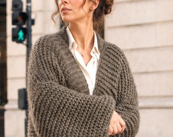 Cárdigan de punto extragrande en PDF, chaqueta gruesa de punto bobo en PDF, abrigo tipo capullo de lana voluminosa