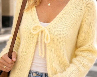 Patrón de punto para cárdigan abierto por delante, cárdigan de mohair en PDF, suéter de punto ligero, chaqueta de punto para mujer