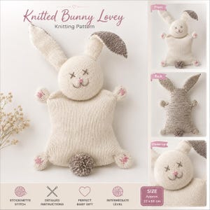 Knitted Bunny Easy Pattern PDF,  Baby Comforter Chenille Yarn,  Toy Blanket Nursery Gift DIY