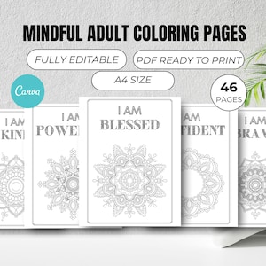 Mindful Adult Coloring Pages, Coloring Pages for Anxiety Relief, Hand-drawn Mindfulness Coloring Pages for Adults, PDF Download