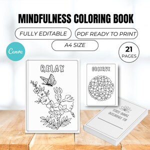 Mindfulness Coloring Book, Coloring Pages for Anxiety Relief, Hand-drawn Mindfulness Coloring Pages for Adults, PDF Download