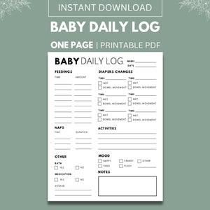 Infant Daily Log Printable, Baby Daily Log Template, Baby Care Tracker, Nanny Log, Daycare Log, Babysitter Log, Instant Download PDF