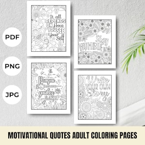 Mental Health Motivational Quotes Coloring Pages for Anxiety Relief, Hand-drawn Mindfulness Coloring Pages for Adults, PDF Download