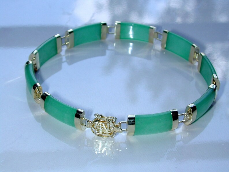 14K Gold Green Jade Link Bracelet YJ3185 | Etsy