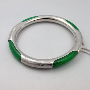 Sterling Silver Gemstone Bangle Bracelet Jewelry, Natural Green Jade Silver Bangle, Gemstone Silver Bracelet Jewelry image 1