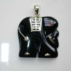 14k Solid Gold Fine Jewelry, Natural Black Onyx Elephant With A Ruby Eye Fine Gemstones Jewelry Pendant YJ3205 image 1