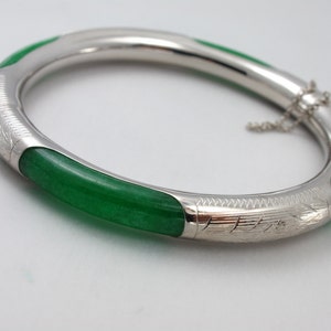 Sterling Silver Gemstone Bangle Bracelet Jewelry, Natural Green Jade Silver Bangle, Gemstone Silver Bracelet Jewelry image 3