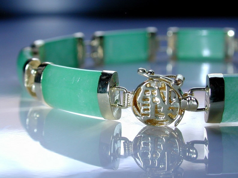 14K Gold Green Jade Link Bracelet YJ3185 | Etsy