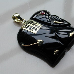 14k Solid Gold Fine Jewelry, Natural Black Onyx Elephant With A Ruby Eye Fine Gemstones Jewelry Pendant YJ3205 image 3