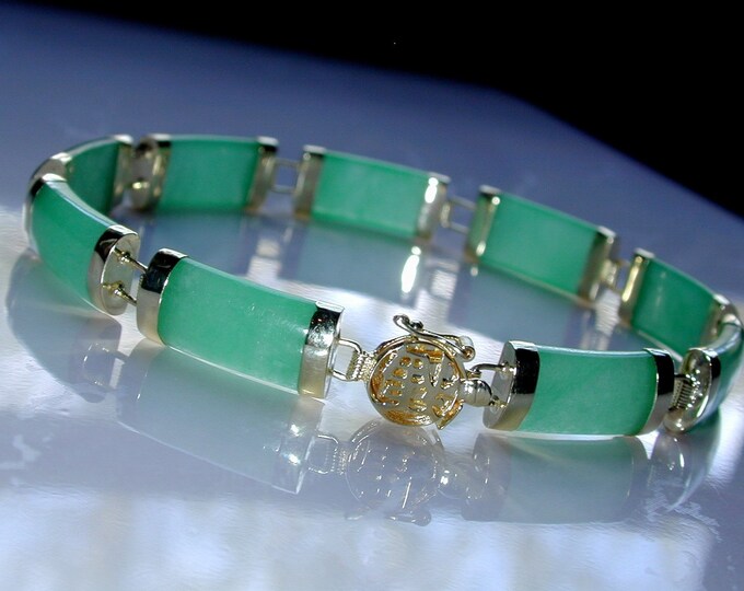 14K Gold Green Jade Link Bracelet YJ3185 Etsy