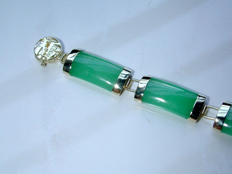 14K Gold Green Jade Link Bracelet YJ3185 | Etsy