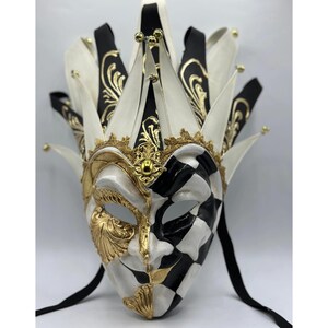 Luxury Venetian Joker Mask – Black, White & Gold