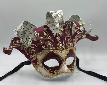 Masquerade mask for men - jolly mask- Venetian mask in red, white and gold eye mask